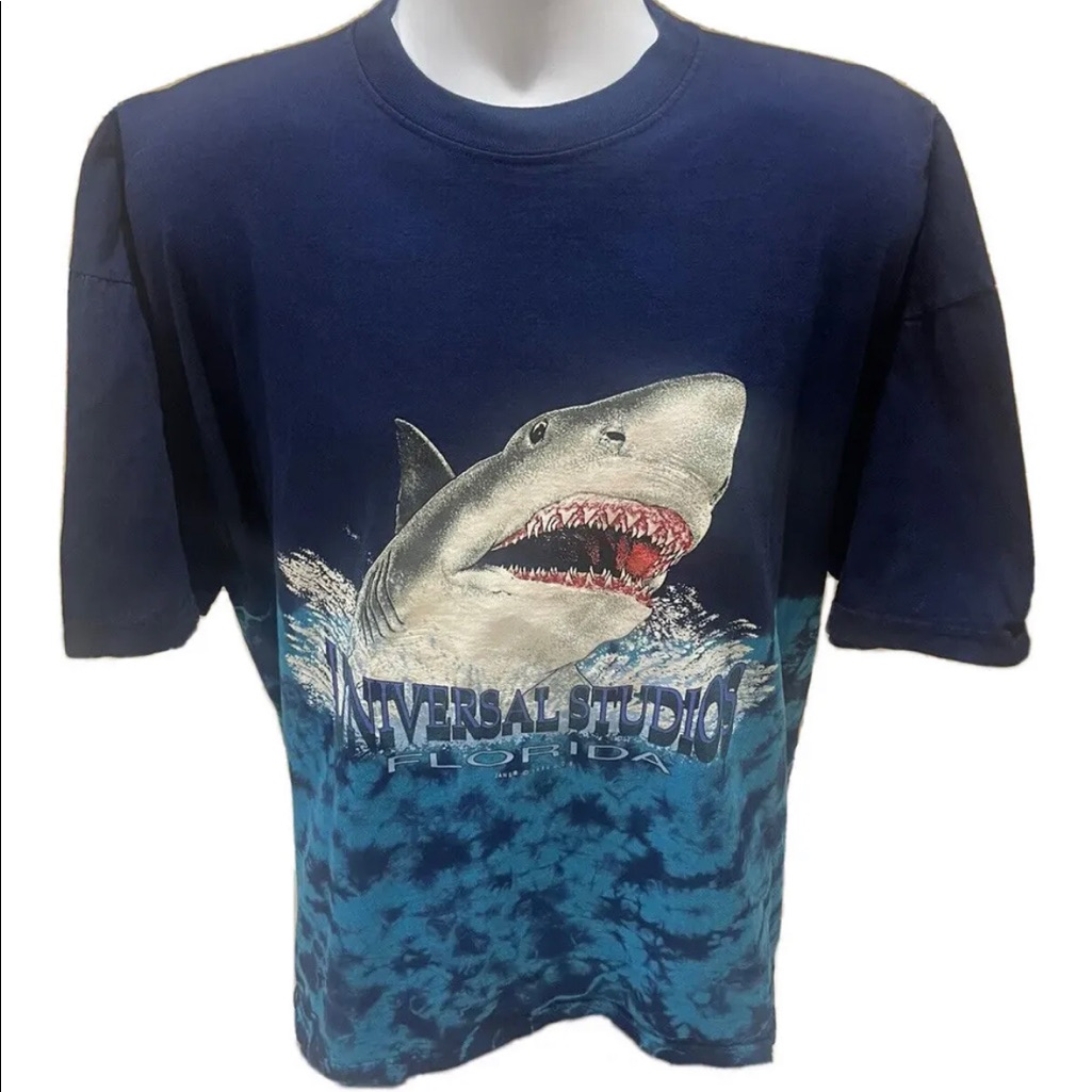 Vintage 1994 Universal Studios Florida Jaws Tie Dye T-Shirt Made In Usa 2xl